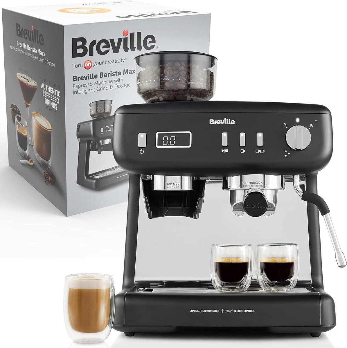 Breville Barista Max+ Espresso-, Latte- en Cappuccinomachine | Slim malen en doseren | Precieze extractietimer | Geïntegreerde melkopschuimer | Italiaanse pomp van 15 bar | Zwart [VCF152X] — afbeelding 1