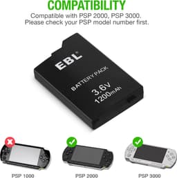 EBL Vervangende Batterij geschikt voor PSP2000 & PSP3000 - 1200 mAH Capaciteit Vervangende Accu voor PSP — thumbnail 5