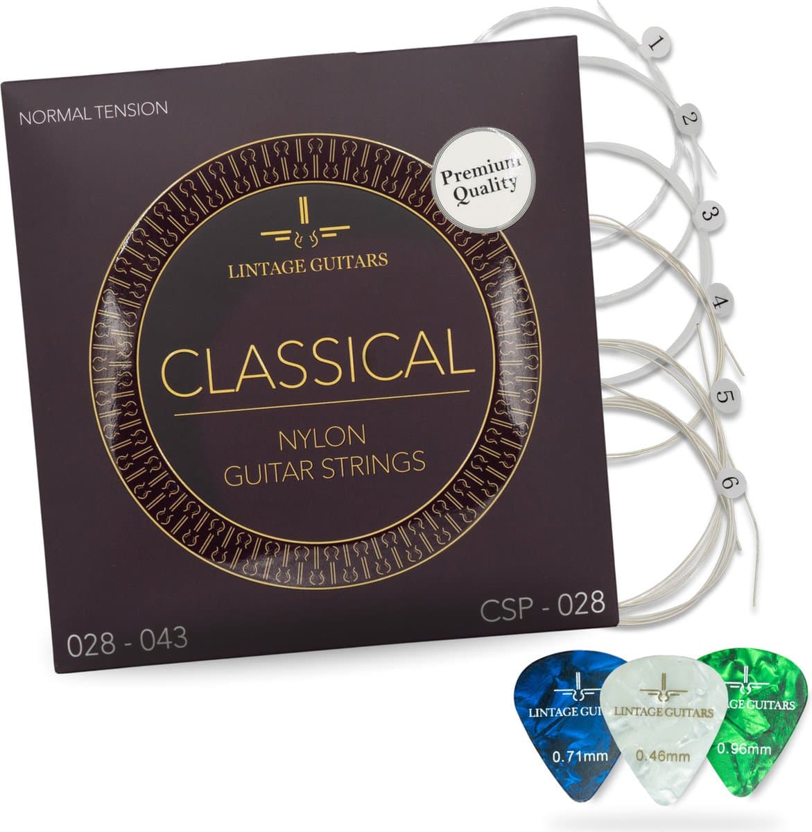 Premium Klassieke akoestische gitaar snaren - Normal Tension - CSP-028 - Gitaarsnaren - Inclusief 3 Celluloid Plectra — afbeelding 1