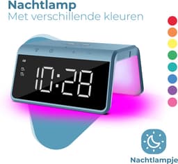 Caliber Wekker - Draadloze Oplader - Wake-up Light - Digitale wekker - Wekkers digitaal - Digitale klok - Blauw (HCG019QI-PB) — thumbnail 2