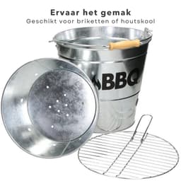 BBQ Emmer - Barbecue Emmer - Portable BBQ - Zink - 19 cm - Met Handgreep - Houtskoolbarbecue - Inclusief EBOOK — thumbnail 2