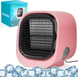Bewello® - Mini Ventilator voor Bureau - USB Ventilator met Luchtkoeler - Kleine Tafelventilator Airco - Roze - Mobiele Water Aircooler - met LED moodlight - Fluisterstil — thumbnail 1