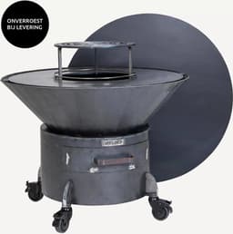 WELDED DRUM 800 Barbecue Vuurschaal - BBQ Lounge - cortenstaal - houtgestookt-standaard met wielen, aslade, regelbare luchttoevoer onder in vuurschaal waardoor veel minder last van rook, afdekplaat — thumbnail 3