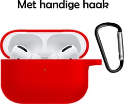 Hoesje Geschikt voor Apple AirPods Pro 2 - Siliconen Hoes met Clip - Silicone Case Cover - Rood — thumbnail 2