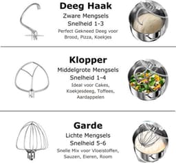 Deegmixer - Keukenmixer - 6 Liter - 4KG Kneedcapaciteit - RVS Keukenmachine — thumbnail 2