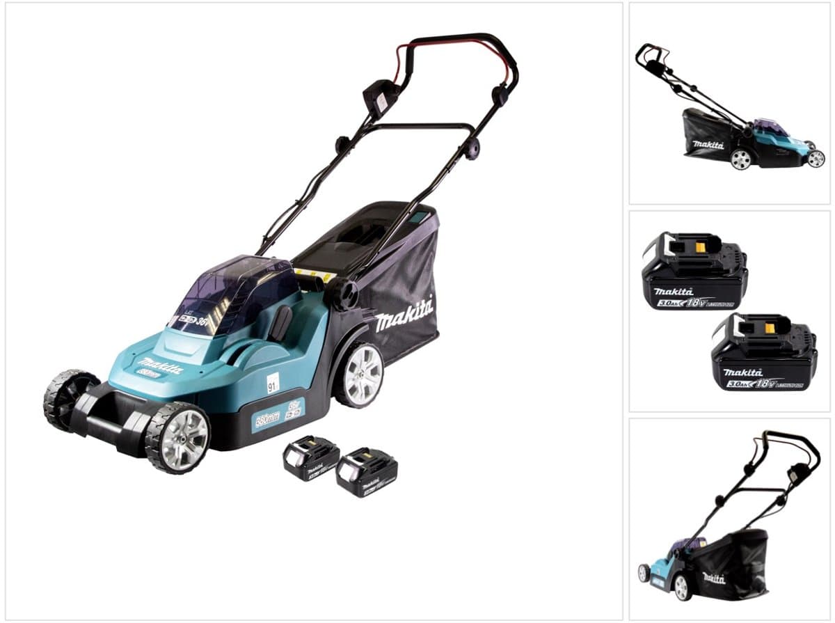 Makita DLM 382 F2 accu grasmaaier 36 V ( 2x 18 V ) 38 cm 40 l + 2x accu 3.0 Ah - zonder lader — afbeelding 1