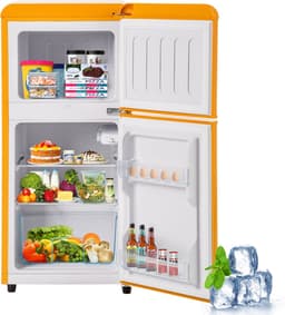 Merax Retro Mini Koelkast Koel-vriescombinatie met 60L Inhoud - 38L Koeling en 22L Vriesvak - 7 Temperatuurinstellingen - LED-Verlichting - Energieklasse E - Geel — thumbnail 4
