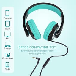 StayPowered Kinderkoptelefoon - Perfect Geluid & Ultiem Comfort - Verstelbaar - HD Microfoon - Kraakhelder Stereo - Zachte Oorkussens - Duurzame Kabel - 3.5mm Jack - Zwart/Cyaan - Levering Sneller dan Aangegeven! — thumbnail 3