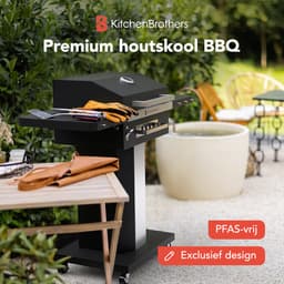 KitchenBrothers Houtskool BBQ – Barbecue Staande Grill - met Wielen – PFAS Vrij - RVS Grillrooster - Houtskool Barbecue met Deksel - Vaderdag Cadeau - Zwart — thumbnail 2