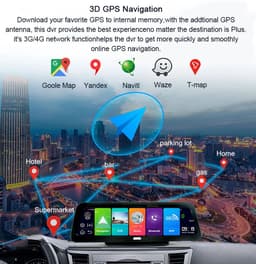 Dashcam voor Auto - 10” Android 8.1 Dashcam - IPS Touchscreen - ADAS Rijhulp - GPS Navigatie - WiFi - Dual Camera 1080P - Parkeermodus - G-Sensor - 4G 15m Camera aan de Achterkant - Zwart — thumbnail 3