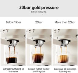 VIEMAE Koffiezetapparaat - Koffiezetapparaat espresso, cappuccino - 20 bar, semi automatisch, 1050W, 1.5L - Stoompijp - Wit — thumbnail 3
