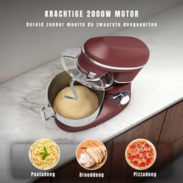 TIM® Deegmachine - Elektrische Deegmixer - Keukenmixer - 6,2L - Mixen en Mengen- Rood - 38cm x 24cm x 32cm — thumbnail 2