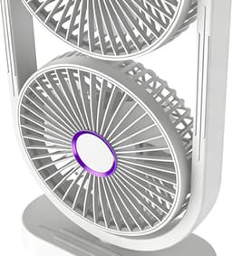 Ventilator - Tafelventilator - Fan - Bureauventilator - Stille ventilator met dubbele kop - Kantelbaar en oplaadbaar - Geluidsarme koeling - Mini-formaat - Geschikt voor thuis, kantoor en klaslokaal - wit — thumbnail 4