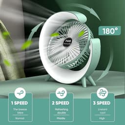 Nieuwe USB-bureauventilator met 3 standen en kleurrijke LED-verlichting – Draagbare tafelventilator – Stille desktopventilator – 181° draaibaar – Voor thuis, kantoor, slaapkamer en studentenkamer (Groen) — thumbnail 2