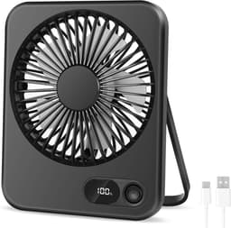 USB-bureauventilator, 2000 mAh USB-C oplaadbare tafelventilator, opvouwbare mini draagbare stille ventilatoren met LED-display, 180° verstelbare krachtige koeling, kleine ventilator voor kantoor — thumbnail 1
