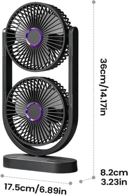 Ventilator - Tafelventilator - stille oplaadbare bureauventilator met dubbele kop - verstelbare hoek - draagbaar en compact formaat - ideaal voor studentenkamers - slaapkamers en kantoren — thumbnail 2