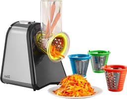 Elektrische Keukenrasp - Groenteschaaf Keukenmachine - Snel Ingrediënten Raspen - 4 Opzetstukken - 22 cm Hoogte - Roestvrij Staal — thumbnail 1