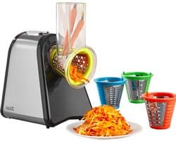 Elektrische Keukenrasp - Groenteschaaf Keukenmachine - Snel Ingrediënten Raspen - 4 Opzetstukken - 22 cm Hoogte - Roestvrij Staal
