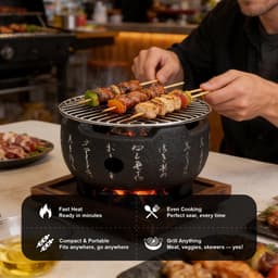 Store_9 - Japanse mini-BBQ-grill - Draagbare grill - Ideaal voor kamperen - Aluminiumlegering - Houtskool barbecue - Compact formaat - Geschikt voo... — thumbnail 3