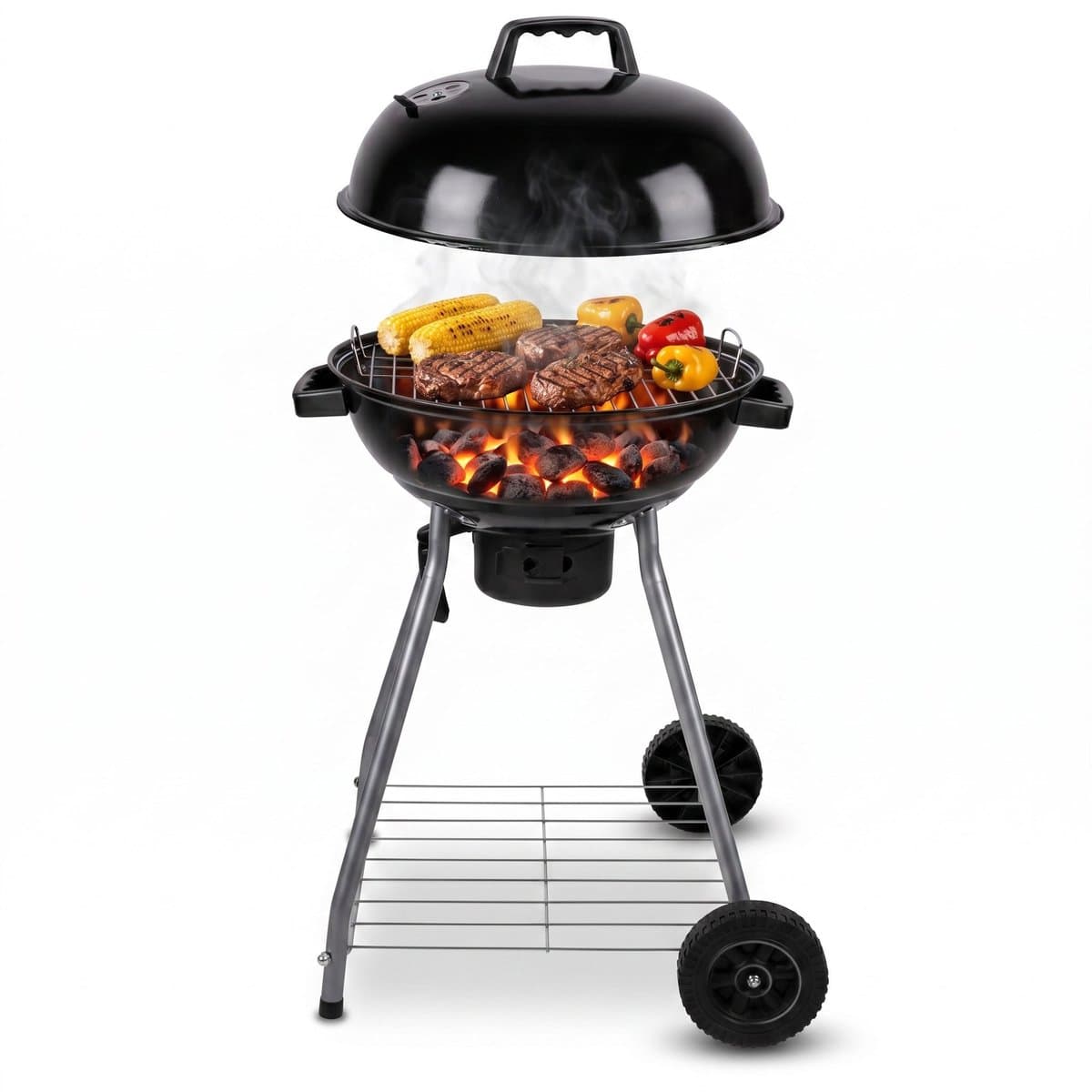 Lomera Kogelbarbecue - Houtskoolbarbecue - BBQ - Barbecue - Kettle Barbecue - Grillrooster - Asopvangbak - Met Deksel - Met Wielen - Ronde Barbecue - Staande Grill - Kogelgrill - Tuinbarbecue - Houtskool Grill — afbeelding 1