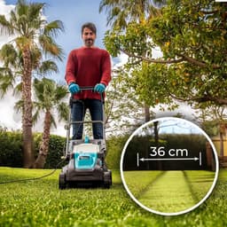 Elektrische Grasmaaier - Loopmaaier - Gazon Onderhoud - 3-in-1 Mulchfunctie - 36 cm Maaibreedte - Grijs Blauw — thumbnail 3