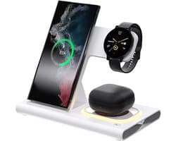 3-in-1 draadloze oplader voor Samsung laadstation Android smartphone meerdere apparaten LED-licht inklapbare dock oplader standaard geschikt voor Samsung Galaxy S25 S24 S23 S22 Note 20 Watch 8/7/6 oordopjes