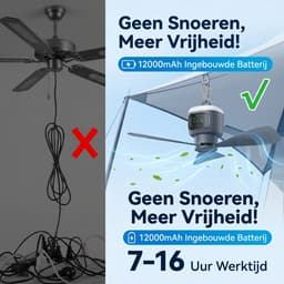 Rosnek Oplaadbare Campingventilator met Verlichting - 12000mAh Tent Ventilator Lamp - Afneembare Bladen - 45cm Draagbare Plafondventilator - Outdoor - Tent — thumbnail 4