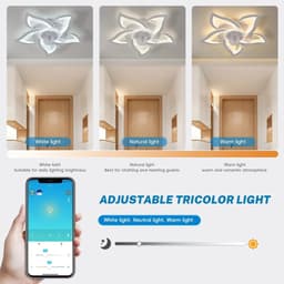 DIMICO - Plafond Ventilator met Verlichting - Plafondventilator Afstandsbediening - Wit - Slaapkamer- 220V - LED - 6 Snelheden — thumbnail 3
