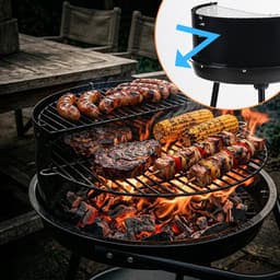 Houtskoolgrill - 40 cm - zwart - staal - met deksel — thumbnail 4
