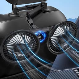 Ulisem - Achterbankventilator - 3600mAh oplaadbaar - 3 snelheden - Dubbel 5.7 inch kop - 360° roteerbaar - Led display - Inclusief oplaadkabel - Geschikt voor auto en reizen - Zwart - Model met achtersteun — thumbnail 1