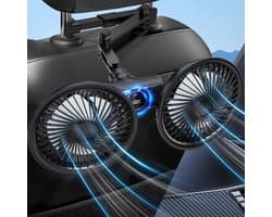 Ulisem - Achterbankventilator - 3600mAh oplaadbaar - 3 snelheden - Dubbel 5.7 inch kop - 360° roteerbaar - Led display - Inclusief oplaadkabel - Geschikt voor auto en reizen - Zwart - Model met achtersteun