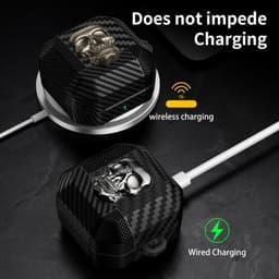 Telestore - Hoesje geschikte voor Samsung Galaxy Buds4 / Buds 4 Pro - TPU carbon zwart hoesje Beschermhoes - Shockproof Buds 4 cover hoesje - Geschikt voorGalaxy Buds4 / Buds4 Pro - zwart schedel skelet - carbon TPU cover — thumbnail 2