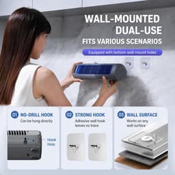 2026 nieuwe draagbare koeler, stille bladloze koelventilator met drie snelheden, LED-touchscreen, USB-oplaadbare luchtkoeler, geschikt voor slaapkamer, kantoor, keuken en thuis, grijs — thumbnail 3