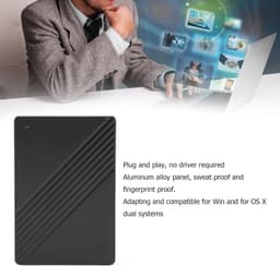 Externe Harde Schijf - Draagbare Opslag - Bestanden Opslaan - Ultradun Aluminium Paneel - 1 TB - Zwart — thumbnail 3