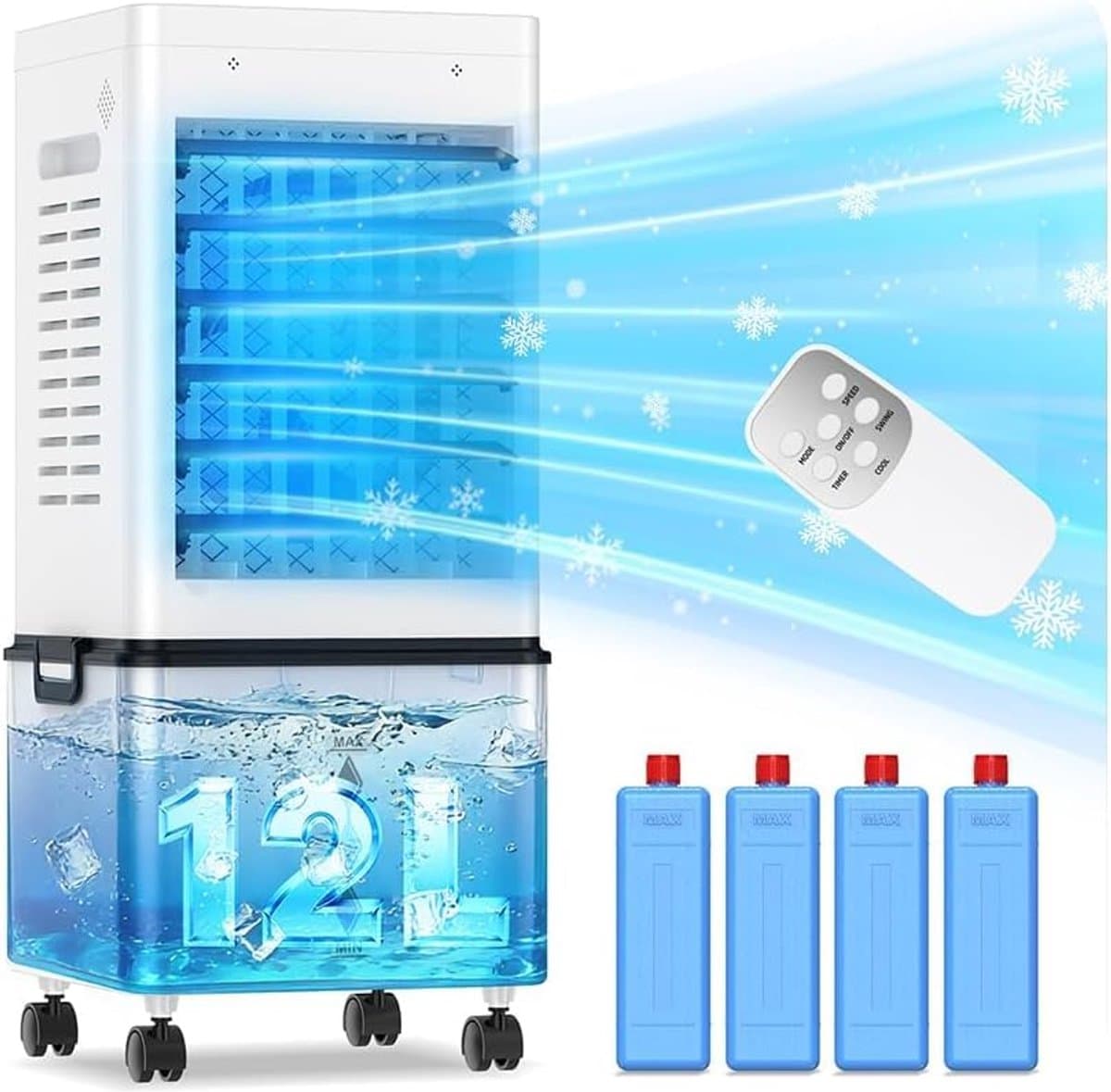 Mobiele Airconditioner - Mobiele Aircooler - Stil & Draagbaar - Luchtkoeler met Grote 10L Watertank - Klimaatbeheersing - Timer & Afstandsbediening - Compacte Aircooler voor Thuis, Woonkamer, Slaapkamer & Kantoor - Wit — afbeelding 1