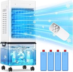 Mobiele Airconditioner - Mobiele Aircooler - Stil & Draagbaar - Luchtkoeler met Grote 10L Watertank - Klimaatbeheersing - Timer & Afstandsbediening - Compacte Aircooler voor Thuis, Woonkamer, Slaapkamer & Kantoor - Wit — thumbnail 1