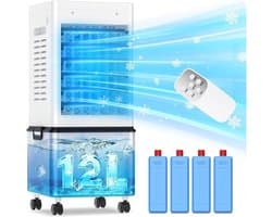Mobiele Airconditioner - Mobiele Aircooler - Stil & Draagbaar - Luchtkoeler met Grote 10L Watertank - Klimaatbeheersing - Timer & Afstandsbediening - Compacte Aircooler voor Thuis, Woonkamer, Slaapkamer & Kantoor - Wit
