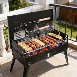 RosaBloom Opvouwbare Houtskool Barbecue - Draagbare Koffer BBQ - Compact Mini Grillrek met Gereedschapset - Zwart - 43x26,5cm — thumbnail 3