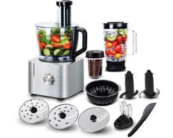 Blender-foodprocessor-keukenmachine 11 in 1-Mixen, Kneedden, Malen, Kloppen en Sapcentrifugeren- 1100W- 3 Snelheden-3,2L Kom en 1,5L Blenderkan.