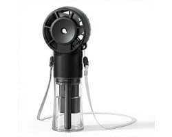 Draagbare ventilator met waternevelfunctie, USB-oplaadbare zakventilator, 4 snelheden, 20 ml watertank, Geschikt voor zomer, buiten, reizen, thuis, op kantoor en kamperen (zwart).