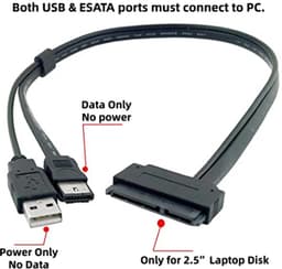Harde Schijf Kabel - SATA naar eSATA - Data Overzetten - USB Powered - 50 cm - Zwart — thumbnail 3