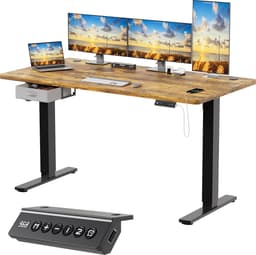 Devoko Elektrisch Zit-sta Bureau 160x80 cm – Stille Motor met Geheugenfunctie – Zit-alarm – Digitaal Display – 6 Knoppen Handbediening – USB Poort – Zit-sta Bureau – Bruin — thumbnail 1