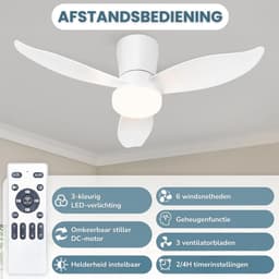 Stille Plafondventilator Met Verlichting - Plafondventilator Met Lamp - 95 Cm - 34W LED - Afstandsbediening - 6 Snelheden - Dimbaar - Timer - DC-Motor - 3 Bladen - Slaapkamer Ventilator - Woonkamer Ventilator — thumbnail 3