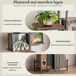 SNJY® Platenspeler Meubel - Platenspeler Kast - LP Houder - Platenhouder - 30D x 60B x 102H cm - Zwart/Bruin — thumbnail 2