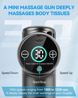 Mini Massage Gun - Spier Ontspanning - Herstel Na Sport - 30 Snelheden LCD - 450 gram - Zwart — thumbnail 3