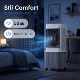 Rosnek Mobiele Luchtkoeler 32L - Aircooler met Afstandsbediening - 30 Uur Koeltijd - Stille Verdampingskoeler - 120° Zwenkfunctie - Timer - Aromafunctie - Voor Slaapkamer Woonkamer Garage Camper - Wit/Grijs — thumbnail 4