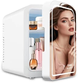 EAFC Skincare Fridge - Mini Koelkast - Make-up Koelkast met Spiegel - Beauty Fridge met Spiegel en 3 Standen Ledverlichting - Draagbare koeler Warmer - Thuisauto Dubbel gebruik - 6 Liter - Wit — thumbnail 1