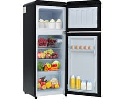 Compacte Retro Koelkast - Vrijstaande Koel-Vriescombinatie - Tweedeurs met Vriesvak - LED Verlichting - 92 Liter - Kantoor en Keuken - 105,5x41x45,5 cm