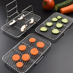 Dailygoods- Air Fryer Rack 3-laags - Roestvrij Staal - Stapelbaar - Magnetron/Oven Veilig - Geschikt voor Bakken - Verbeterde Luchtcirculatie - Kookrek — thumbnail 4