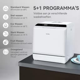 Mini Vaatwasser - Aanrecht Vaatwasser - Efficiënt Afwassen - Geen Wateraansluiting Nodig - 4 Plaatsinstellingen - Wit — thumbnail 3